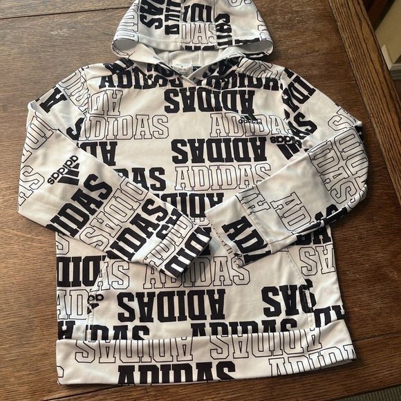 Adidas Youth Logo Pullover White and Black Hoodie Youth Sz M 10/12 - Picture 1 of 8